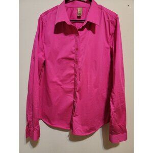 LEl Women's Classic Long Sleeve Cotton Blouse Size M Hot Pink